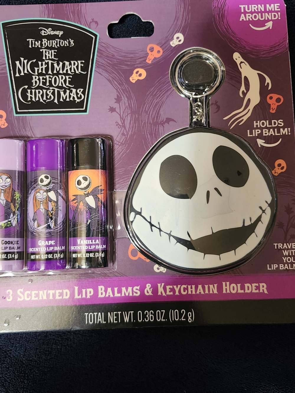 Disney The Nightmare Before Christmas 3 Scented Lip Balms & Keychain Holder Lip